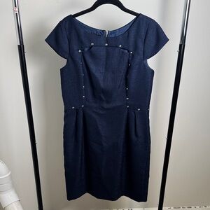 Ivy + Blu Studded Cap Sleeve Business Professional Fitted Blue Dress Size 12